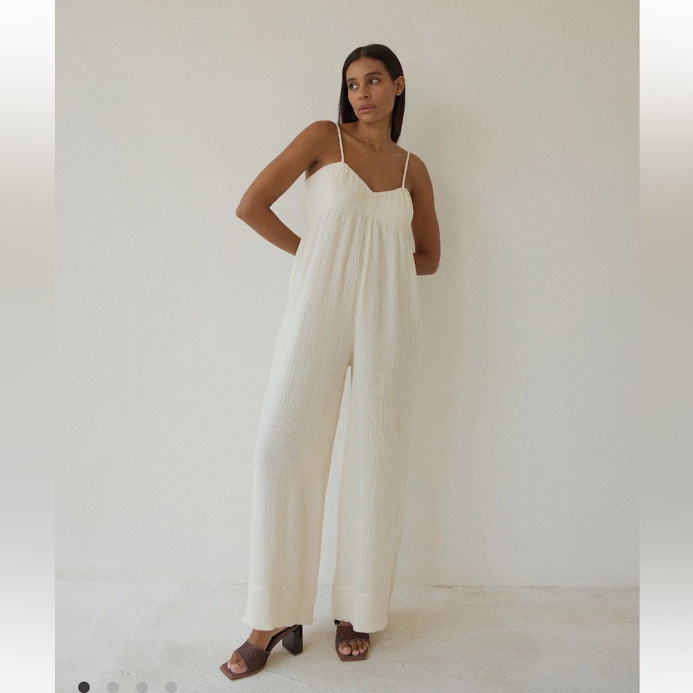 Bahhgoose Rio white cotton wide leg jumpsuit, size M/ L